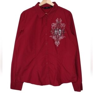 Harley-Davidson Red Embroidery Long Sleeve Button Down Shirt Sz XL